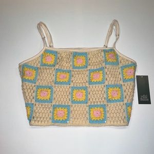 Wild Fable Floral Crochet Crop Tank Top(Large)(Natural/Aqua/Tart)